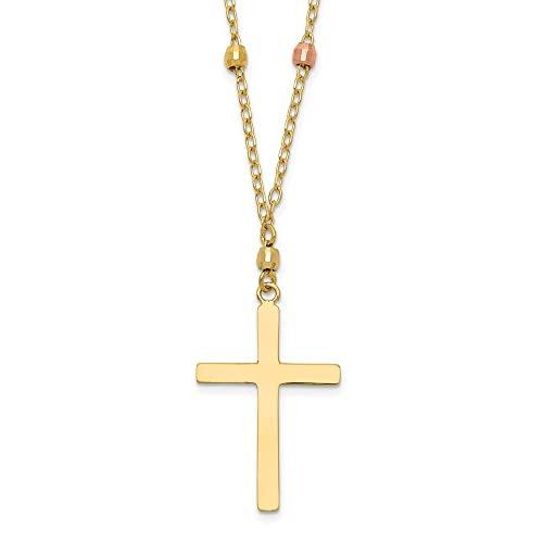 【並行輸入品】Diamond2Deal 14K 3色ゴールドダイヤモンドカットビーズクロスネックレス ファインジュエリーギフト 女性向け, 金属の画像