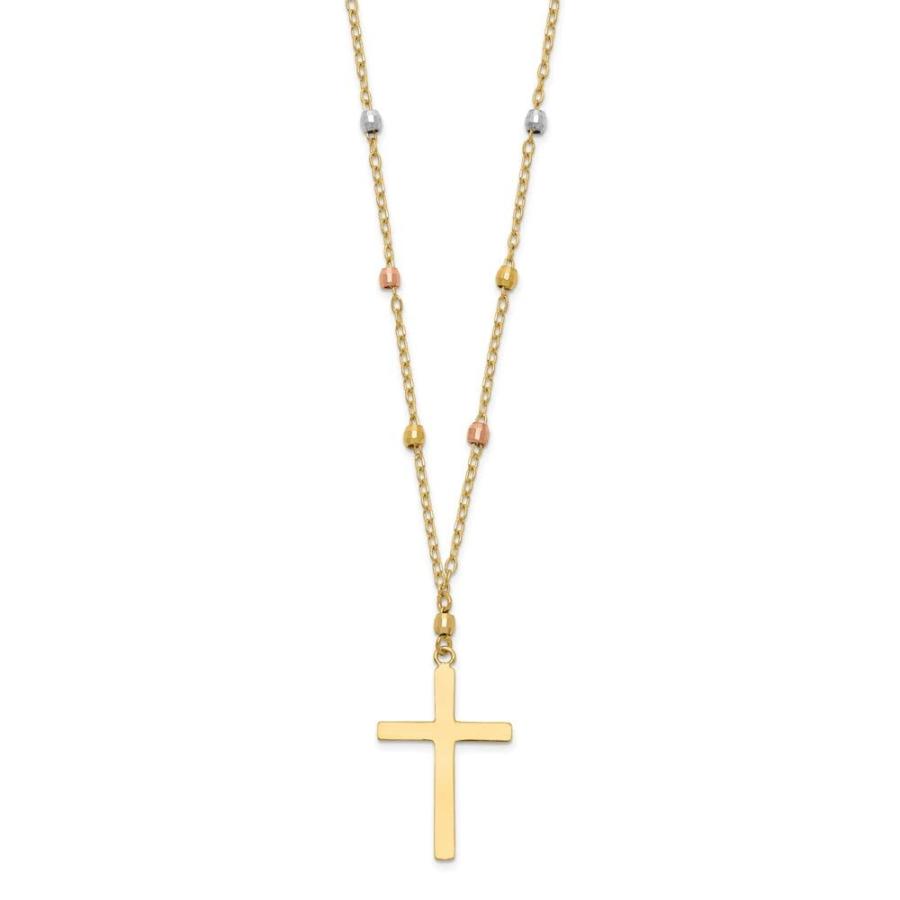 【並行輸入品】Diamond2Deal 14K 3色ゴールドダイヤモンドカットビーズクロスネックレス ファインジュエリーギフト 女性向け, 金属の画像