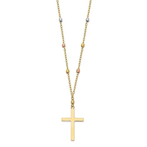 【並行輸入品】Diamond2Deal 14K 3色ゴールドダイヤモンドカットビーズクロスネックレス ファインジュエリーギフト 女性向け, 金属の画像