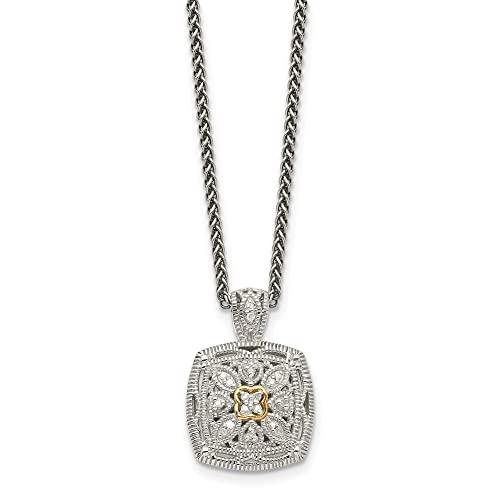 【並行輸入品】Diamond2Deal Sterling Silver and 14k Gold Diamond Necklace Fineの画像