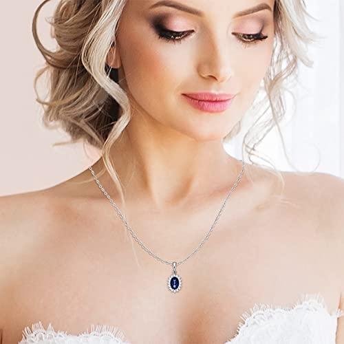 【並行輸入品】KATARINA Diamond and Oval Cut Sapphire Halo Pendant Necklace inの画像