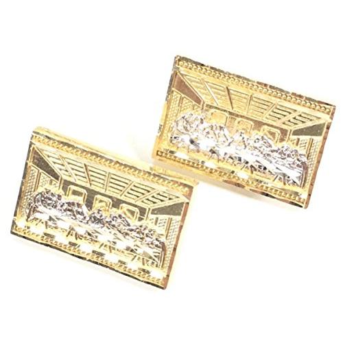 【並行輸入品】新しい10 Kイエローゴールド20 mm幅長方形Last Supperスタッドイヤリング6225 21 MM WIDE DIAMOの画像
