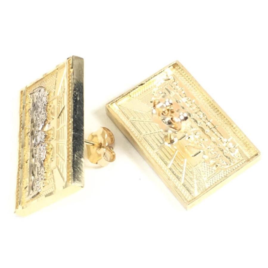 【並行輸入品】新しい10 Kイエローゴールド20 mm幅長方形Last Supperスタッドイヤリング6225 21 MM WIDE DIAMOの画像