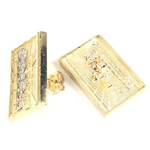 【並行輸入品】新しい10 Kイエローゴールド20 mm幅長方形Last Supperスタッドイヤリング6225 21 MM WIDE DIAMOの画像