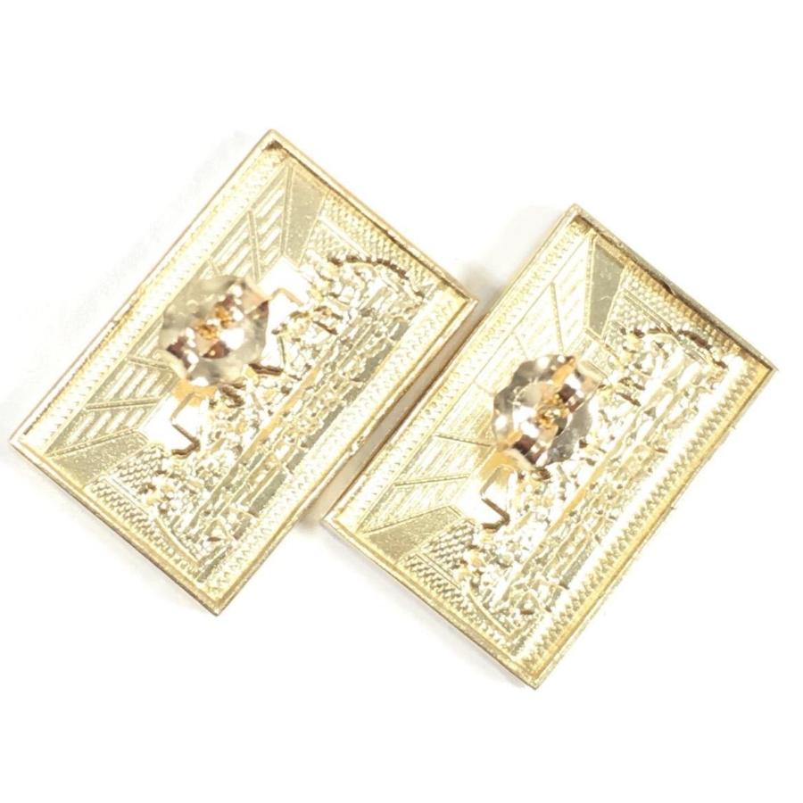 【並行輸入品】新しい10 Kイエローゴールド20 mm幅長方形Last Supperスタッドイヤリング6225 21 MM WIDE DIAMOの画像