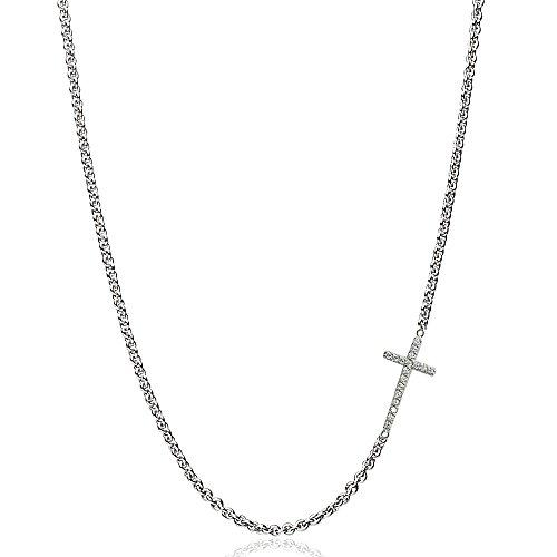 【並行輸入品】スターリングシルバーキュービックジルコニアクロスSidewaysチェーンネックレス、16インチ+ Extender GemStar