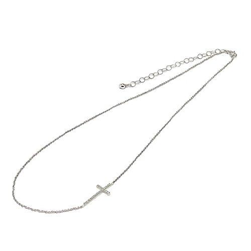 【並行輸入品】スターリングシルバーキュービックジルコニアクロスSidewaysチェーンネックレス、16インチ+ Extender GemStar