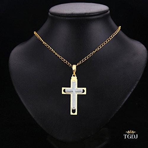 【並行輸入品】14 Kイエローホワイトゴールド宗教クロスペンダント高さ30 mm幅19 mm 14k Yellow White Gold Relの画像