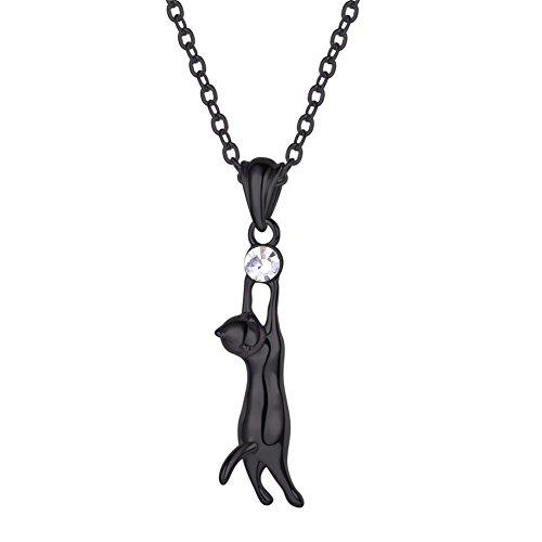 【並行輸入品】U7 猫ネックレス レディース ガールズ ブラック/プラチナシルバー/ゴールドメッキ キティキャットペンダント 光沢/ラインストー_1