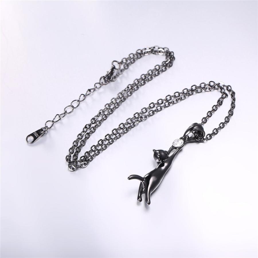 【並行輸入品】U7 猫ネックレス レディース ガールズ ブラック/プラチナシルバー/ゴールドメッキ キティキャットペンダント 光沢/ラインストー_6