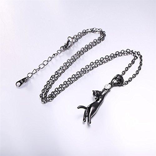 【並行輸入品】U7 猫ネックレス レディース ガールズ ブラック/プラチナシルバー/ゴールドメッキ キティキャットペンダント 光沢/ラインストー_7