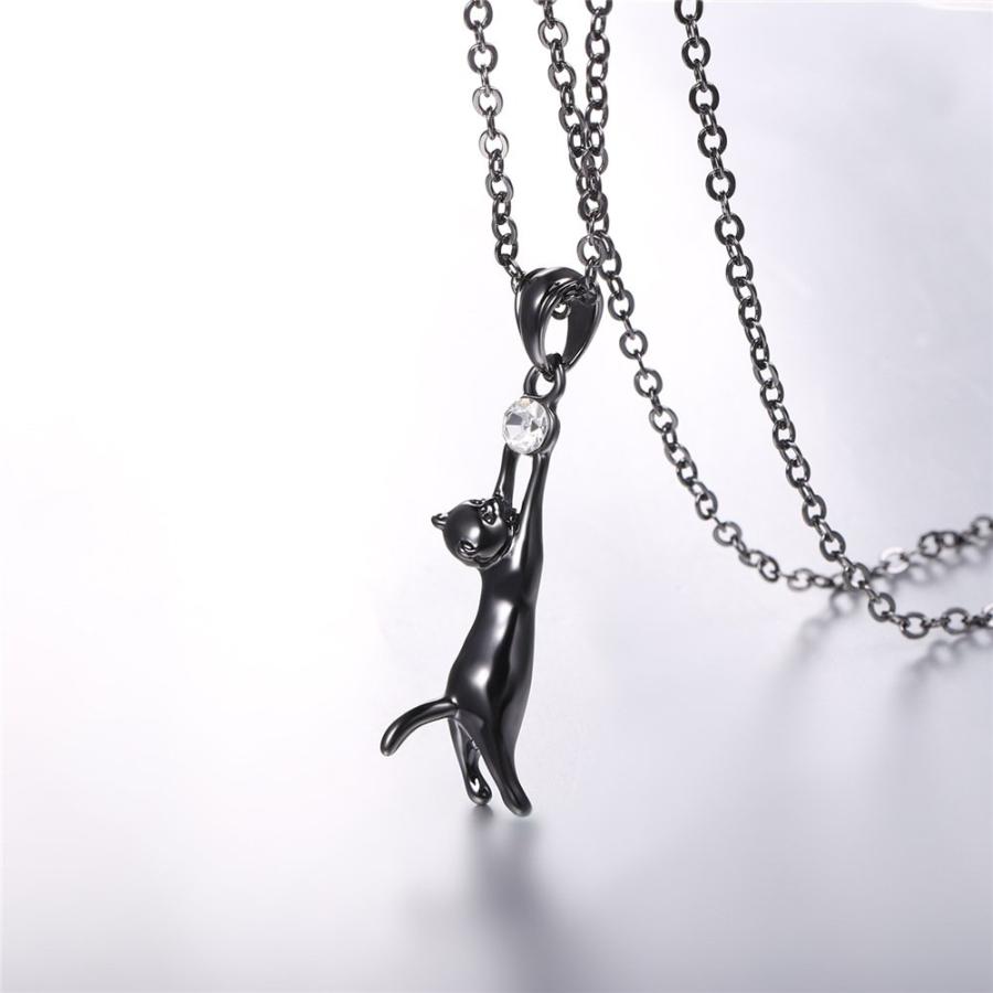 【並行輸入品】U7 猫ネックレス レディース ガールズ ブラック/プラチナシルバー/ゴールドメッキ キティキャットペンダント 光沢/ラインストー_9