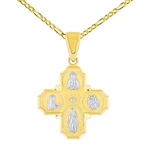 【並行輸入品】ソリッド 14K イエローゴールド 上品 4ウェイ クロス チャーム 神のご加護 ペンダント フィガロチェーンネックレス ゴールドの画像