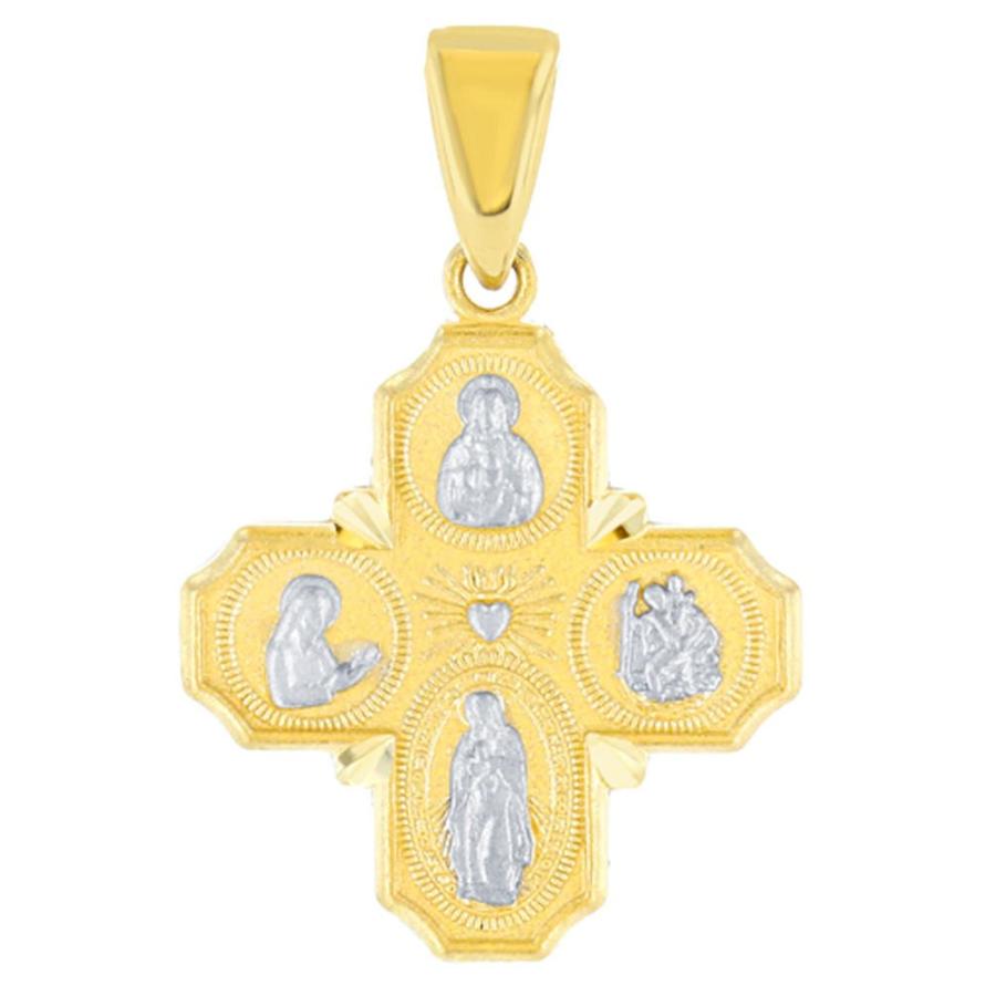 【並行輸入品】ソリッド 14K イエローゴールド 上品 4ウェイ クロス チャーム 神のご加護 ペンダント フィガロチェーンネックレス ゴールドの画像
