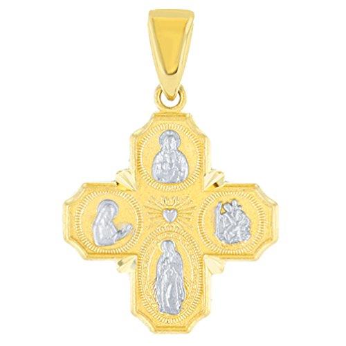 【並行輸入品】ソリッド 14K イエローゴールド 上品 4ウェイ クロス チャーム 神のご加護 ペンダント フィガロチェーンネックレス ゴールドの画像