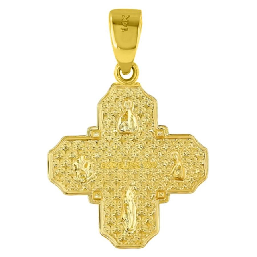 【並行輸入品】ソリッド 14K イエローゴールド 上品 4ウェイ クロス チャーム 神のご加護 ペンダント フィガロチェーンネックレス ゴールドの画像