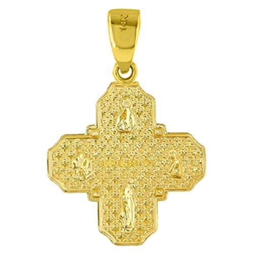 【並行輸入品】ソリッド 14K イエローゴールド 上品 4ウェイ クロス チャーム 神のご加護 ペンダント フィガロチェーンネックレス ゴールドの画像