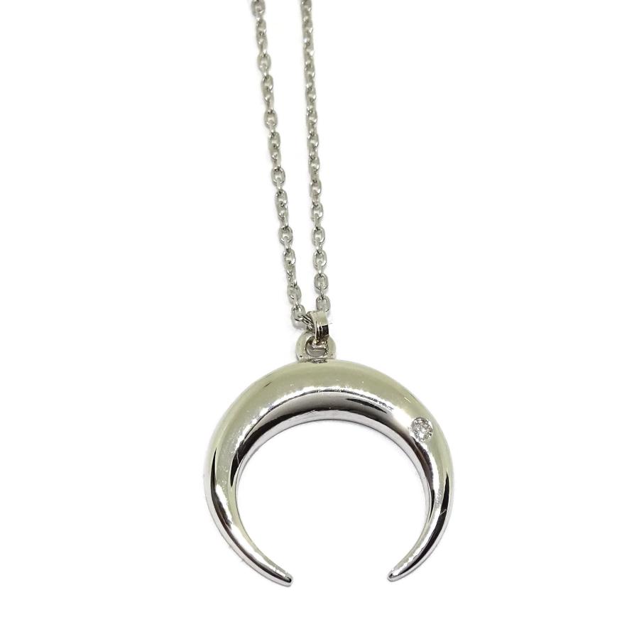 【並行輸入品】18K White Gold Crescent Moon Pendant Necklace Women Teens | Diamの画像
