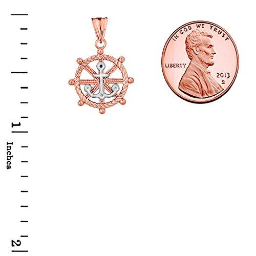 【並行輸入品】Fine Ship's Roped Helm and Anchor チャームペンダントネックレス 14k ツートーン ローズゴールの画像
