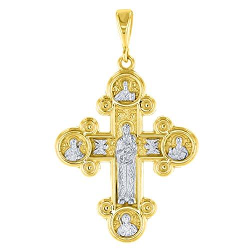 【並行輸入品】14?K黄色ゴールド母神のバージンメアリーwith Jesus & Saintsクロスペンダントフィガロチェーンネックレス Jewの画像