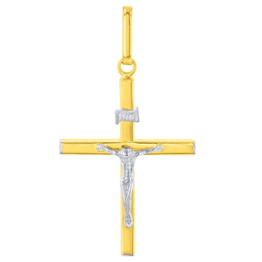【並行輸入品】Jewelry America 14K ツートーン ゴールド スレンダー INRI 十字架 イエス 十字架 チャーム ペンダントの画像
