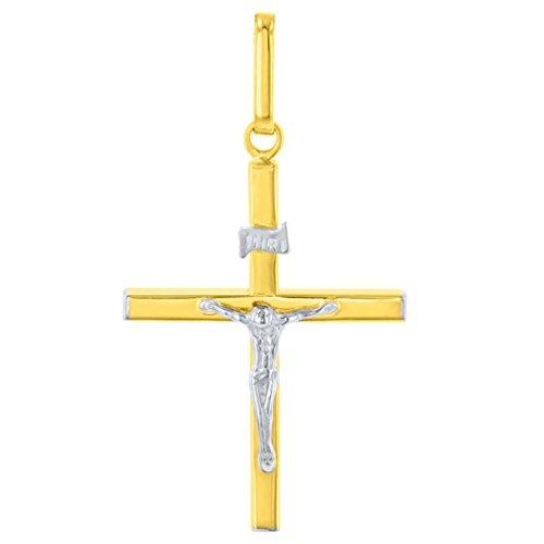 【並行輸入品】Jewelry America 14K ツートーン ゴールド スレンダー INRI 十字架 イエス 十字架 チャーム ペンダントの画像