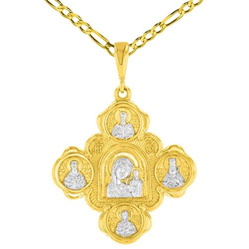 【並行輸入品】14?K黄色ゴールド母神のバージンメアリーwith Jesus & Saintsクロスペンダントネックレス Jewelry Ameの画像