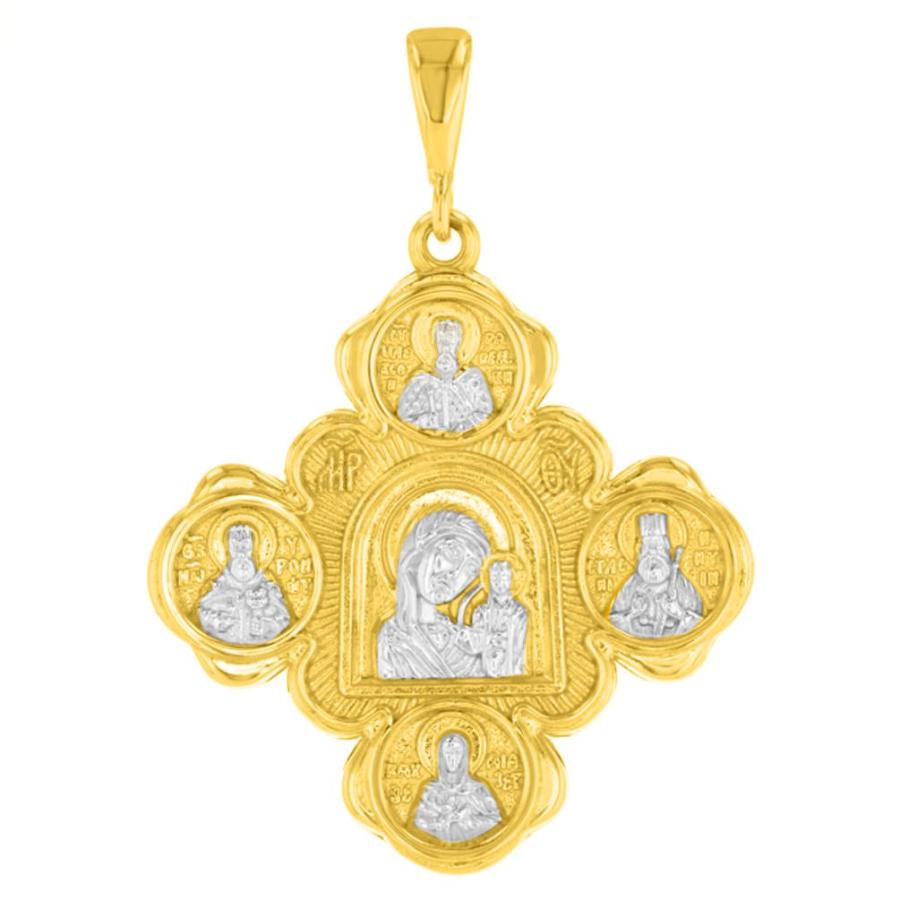 【並行輸入品】14?K黄色ゴールド母神のバージンメアリーwith Jesus & Saintsクロスペンダントネックレス Jewelry Ameの画像