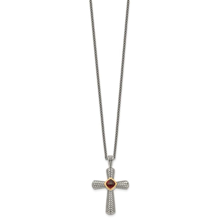 【並行輸入品】スターリングシルバーと14?Kゴールドガーネットクロスチェーンネックレス18インチ Diamond2Deal Sterling Sの画像
