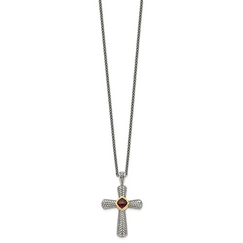 【並行輸入品】スターリングシルバーと14?Kゴールドガーネットクロスチェーンネックレス18インチ Diamond2Deal Sterling Sの画像