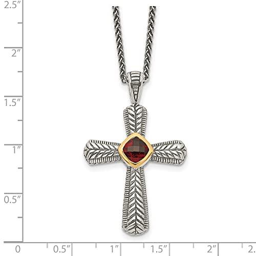 【並行輸入品】スターリングシルバーと14?Kゴールドガーネットクロスチェーンネックレス18インチ Diamond2Deal Sterling Sの画像