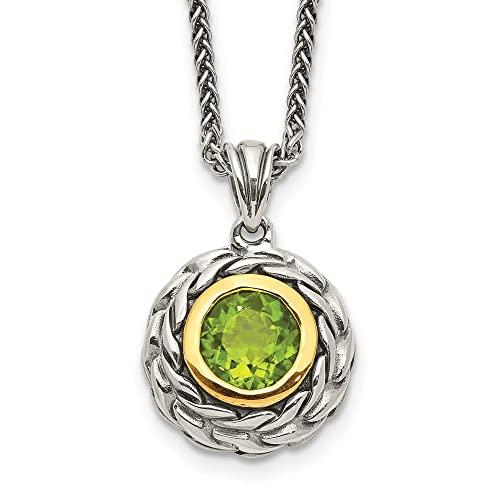 【並行輸入品】Diamond2Deal スターリングシルバー 14Kゴールド ペリドットチェーンネックレス 18インチ レディース, ペリドットの画像
