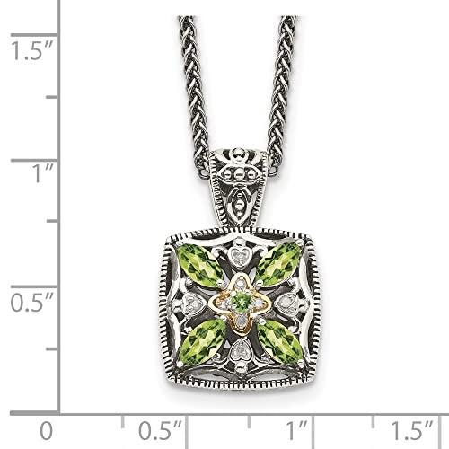 【並行輸入品】スターリングシルバーと14?Kゴールドダイヤモンドとペリドットチェーンネックレス18インチ Diamond2Deal Sterliの画像