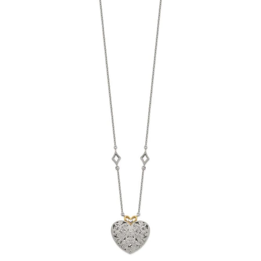【並行輸入品】Diamond2Deal Sterling Silver and 14k Gold Diamond Vintage Heartの画像