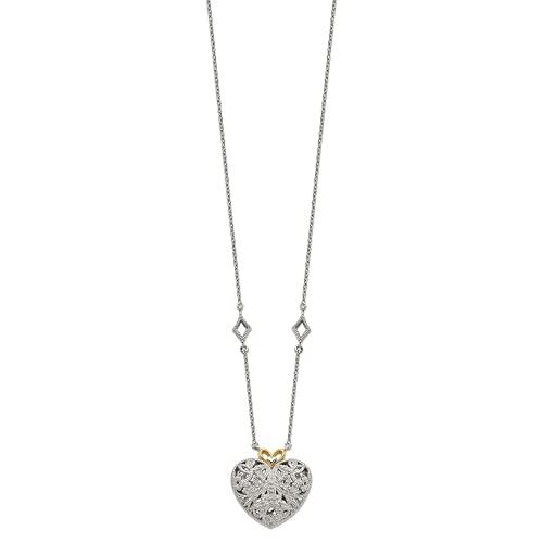 【並行輸入品】Diamond2Deal Sterling Silver and 14k Gold Diamond Vintage Heartの画像