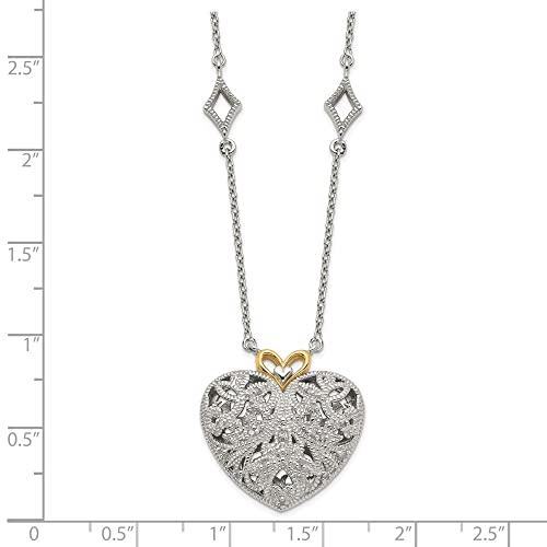 【並行輸入品】Diamond2Deal Sterling Silver and 14k Gold Diamond Vintage Heartの画像