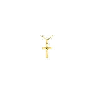 【並行輸入品】14?Kイエローゴールド光沢仕上げリブ編みクロスwithノットペンダントネックレス Jewelry America 14K Yelの画像