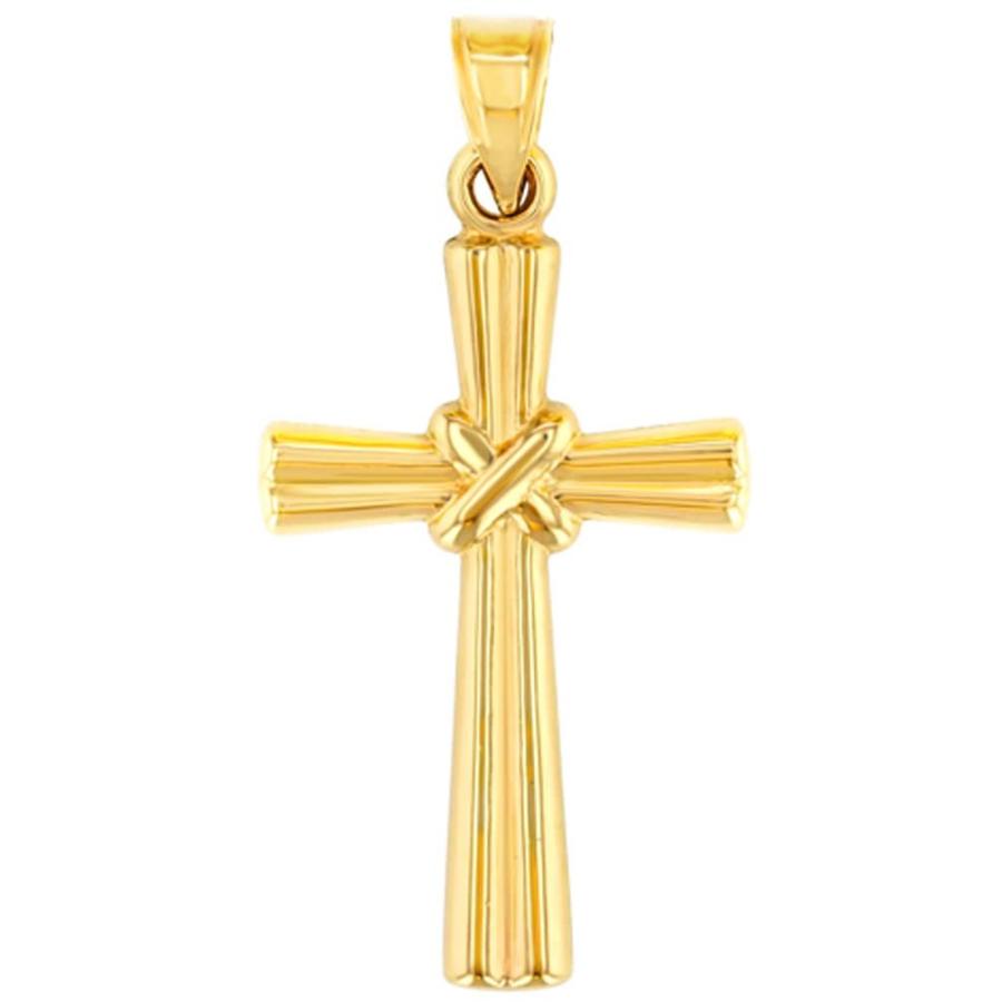 【並行輸入品】14?Kイエローゴールド光沢仕上げリブ編みクロスwithノットペンダントネックレス 14K Yellow Gold Polisheの画像
