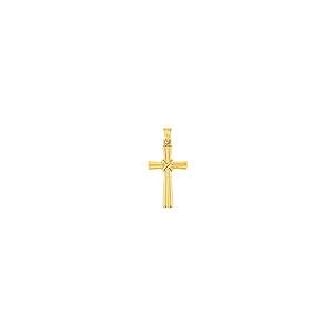 【並行輸入品】14?Kイエローゴールド光沢仕上げリブ編みクロスwithノットペンダントネックレス 14K Yellow Gold Polisheの画像