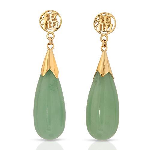 【並行輸入品】14K イエローゴールド ドロップシェイプ ジェイド イヤリング 14K Yellow Gold Tear Drop Onyx oの画像