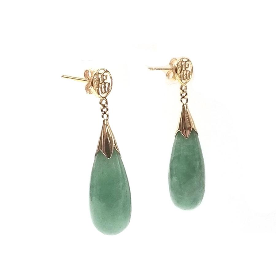 【並行輸入品】14K イエローゴールド ドロップシェイプ ジェイド イヤリング 14K Yellow Gold Tear Drop Onyx oの画像