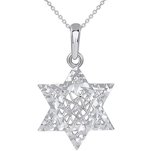 【並行輸入品】14K ホワイトゴールド テクスチャード 3D ユダヤ教ダビデの星 ペンダントネックレス 14k White Gold Textu_1