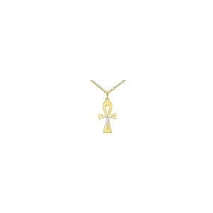 【並行輸入品】ソリッド14 KツートンカラーエジプトAnkh Cross withイエスキリスト十字架ペンダントフィガロチェーンネックレス Soの画像