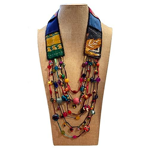 【並行輸入品】Women's Kantha Quilted Cotton Sari Fabric Skinny Scarf Necklace_7