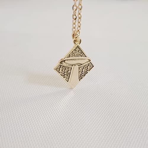【並行輸入品】SENFAI 10 KゴールドカラーSpacecraft UFOペンダントネックレス SENFAI 10K Gold Colorの画像