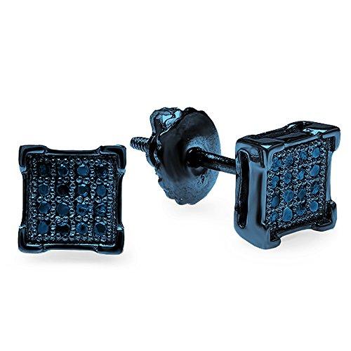 【並行輸入品】fingalo 0.10カラットCTWブルーロジウムメッキ925スターリングシルバーラウンドブルーダイヤモンドProngメンズIcの画像
