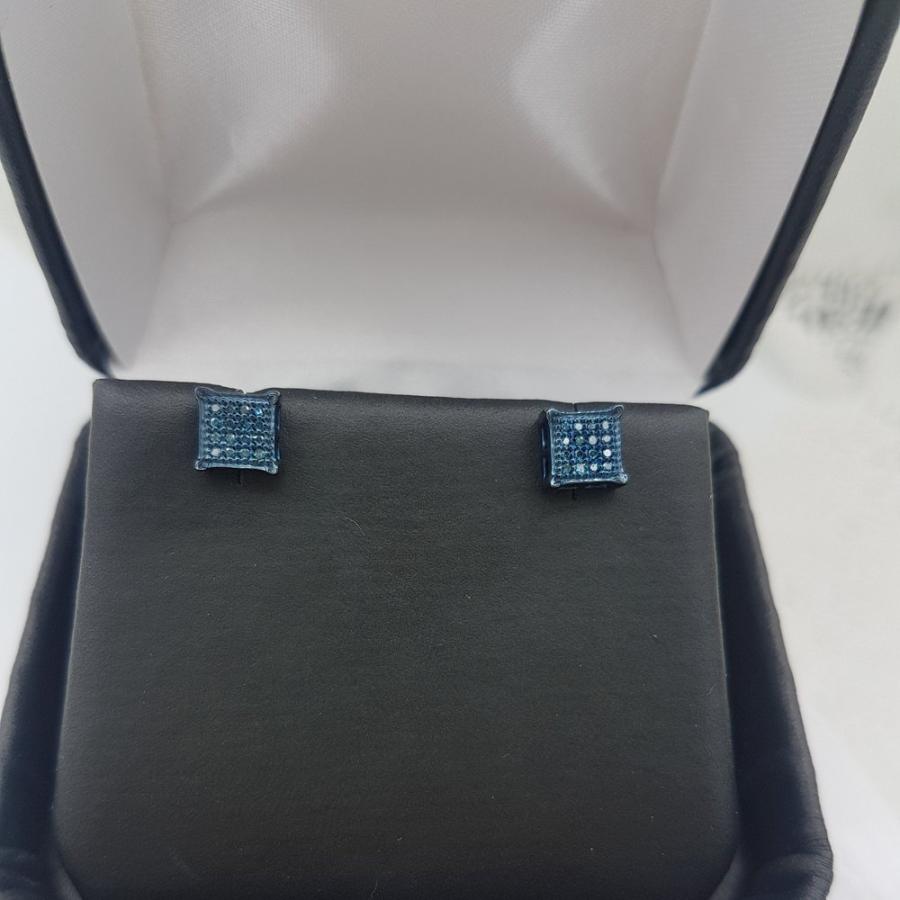 【並行輸入品】fingalo 0.10カラットCTWブルーロジウムメッキ925スターリングシルバーラウンドブルーダイヤモンドProngメンズIcの画像