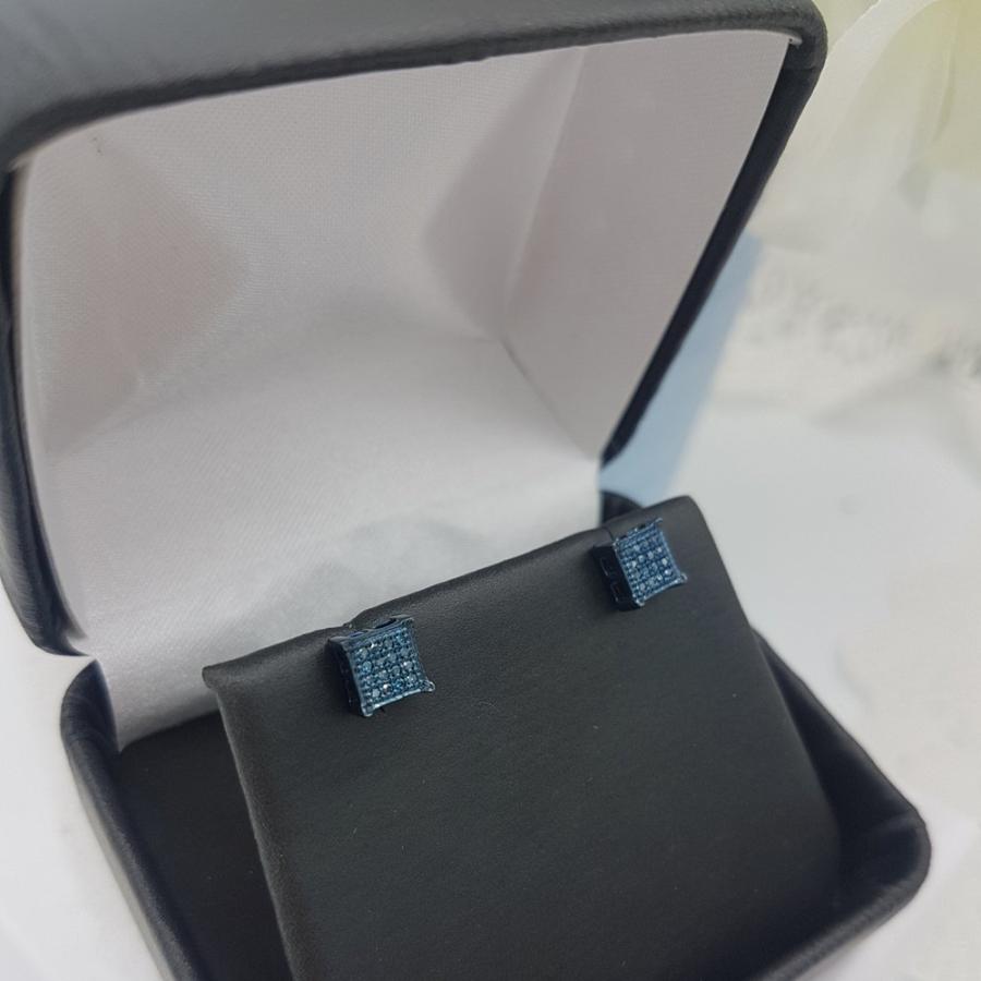 【並行輸入品】fingalo 0.10カラットCTWブルーロジウムメッキ925スターリングシルバーラウンドブルーダイヤモンドProngメンズIcの画像