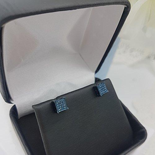 【並行輸入品】fingalo 0.10カラットCTWブルーロジウムメッキ925スターリングシルバーラウンドブルーダイヤモンドProngメンズIcの画像