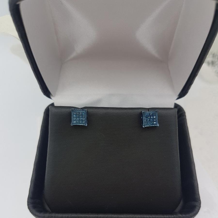 【並行輸入品】fingalo 0.10カラットCTWブルーロジウムメッキ925スターリングシルバーラウンドブルーダイヤモンドProngメンズIcの画像